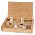 Load image into Gallery viewer, Wooden dice game set with numbered blocks and two dice on a white background