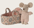 Load image into Gallery viewer, Maileg  Baby mouse in carry cot - Rose or Blue