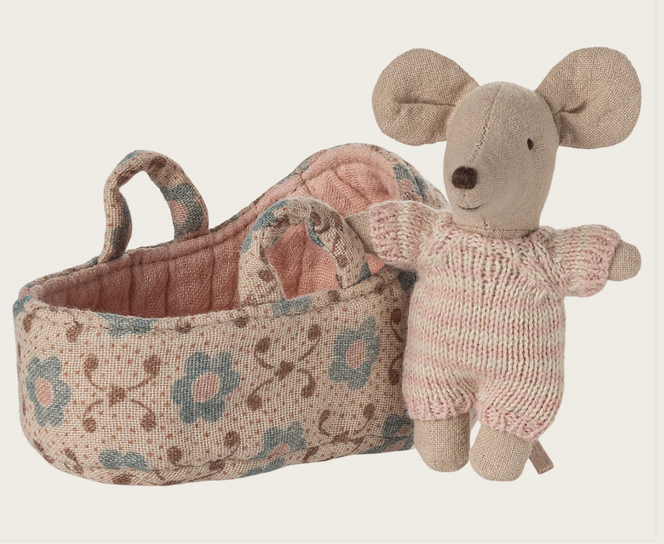 Maileg  Baby mouse in carry cot - Rose or Blue