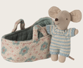 Load image into Gallery viewer, Maileg  Baby mouse in carry cot - Rose or Blue