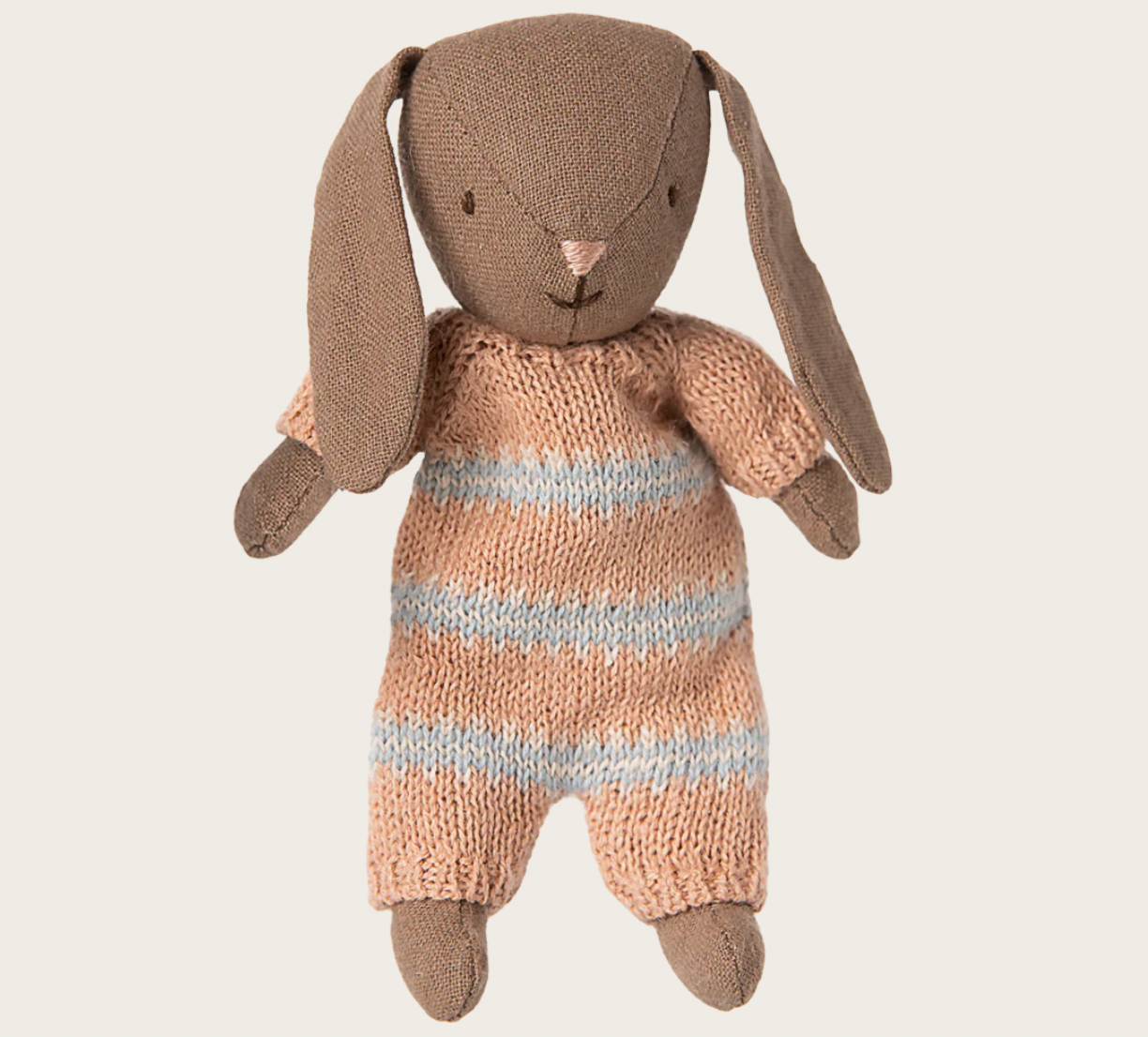 Preorder Maileg Bunny/Rabbit, Micro - Brown/Dusty, Brown/Blue, or Sand/Rose rose knitted suit (Expected Delivery 10.1.2025)