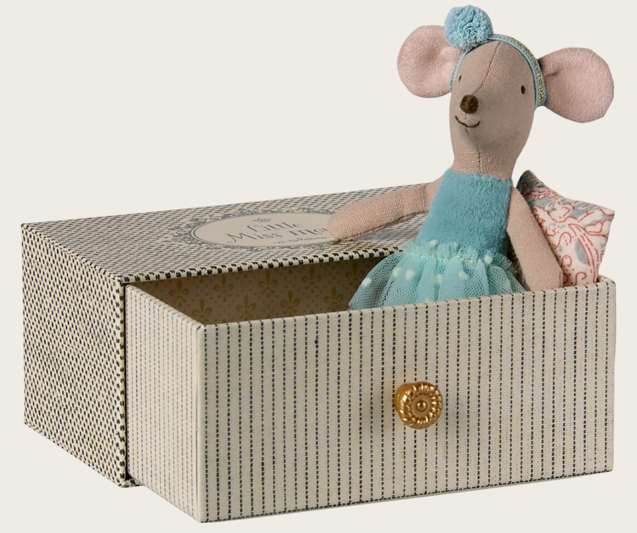 Maileg Dance mouse in daybed, Little sister (Light Blue)