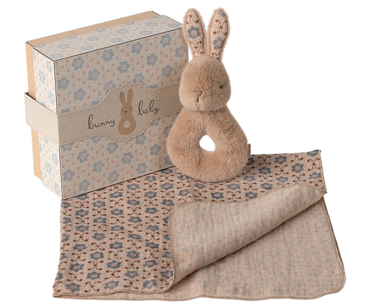 Maileg Rattle Set (Bunny and Rabbit) Mint, Powder, Cream Peach