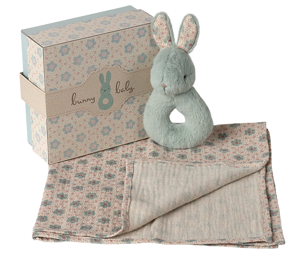 Maileg Rattle Set (Bunny and Rabbit) Mint, Powder, Cream Peach
