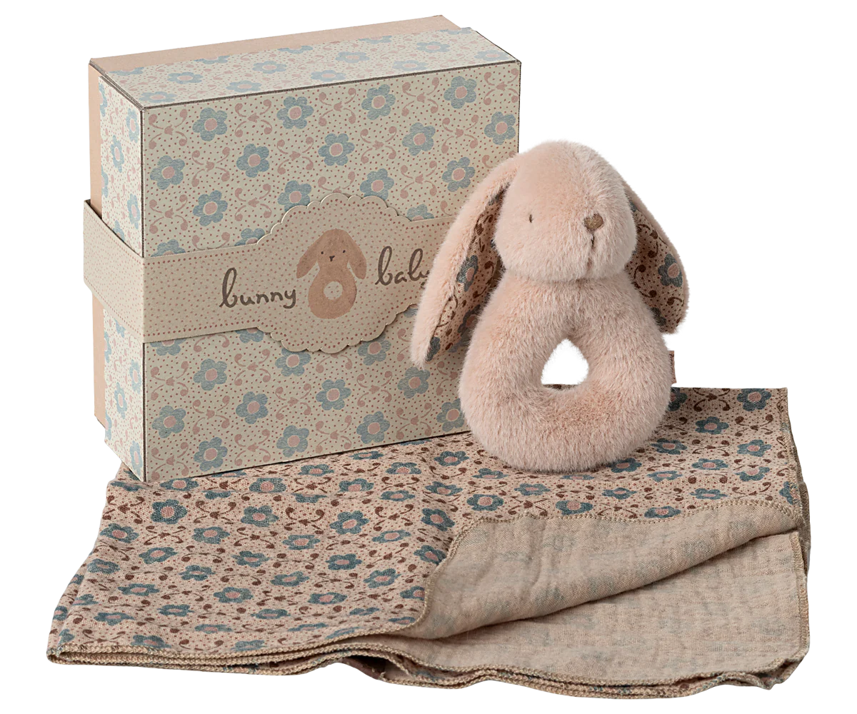 Maileg Rattle Set (Bunny and Rabbit) Mint, Powder, Cream Peach