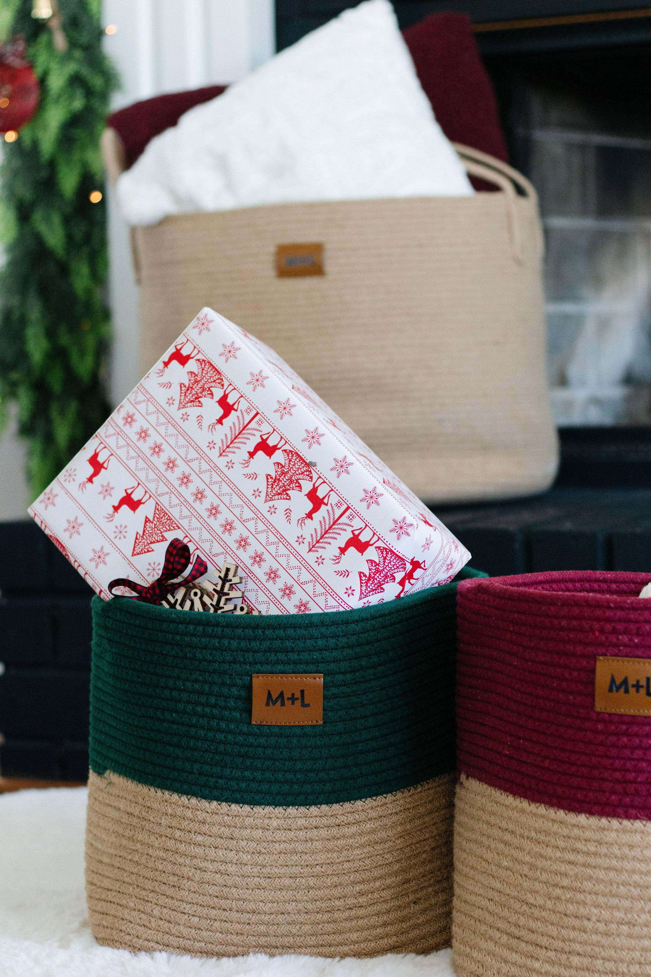 Maple and Lark Bountiful Rope Basket | Limited Edition: Jute + Garnet |