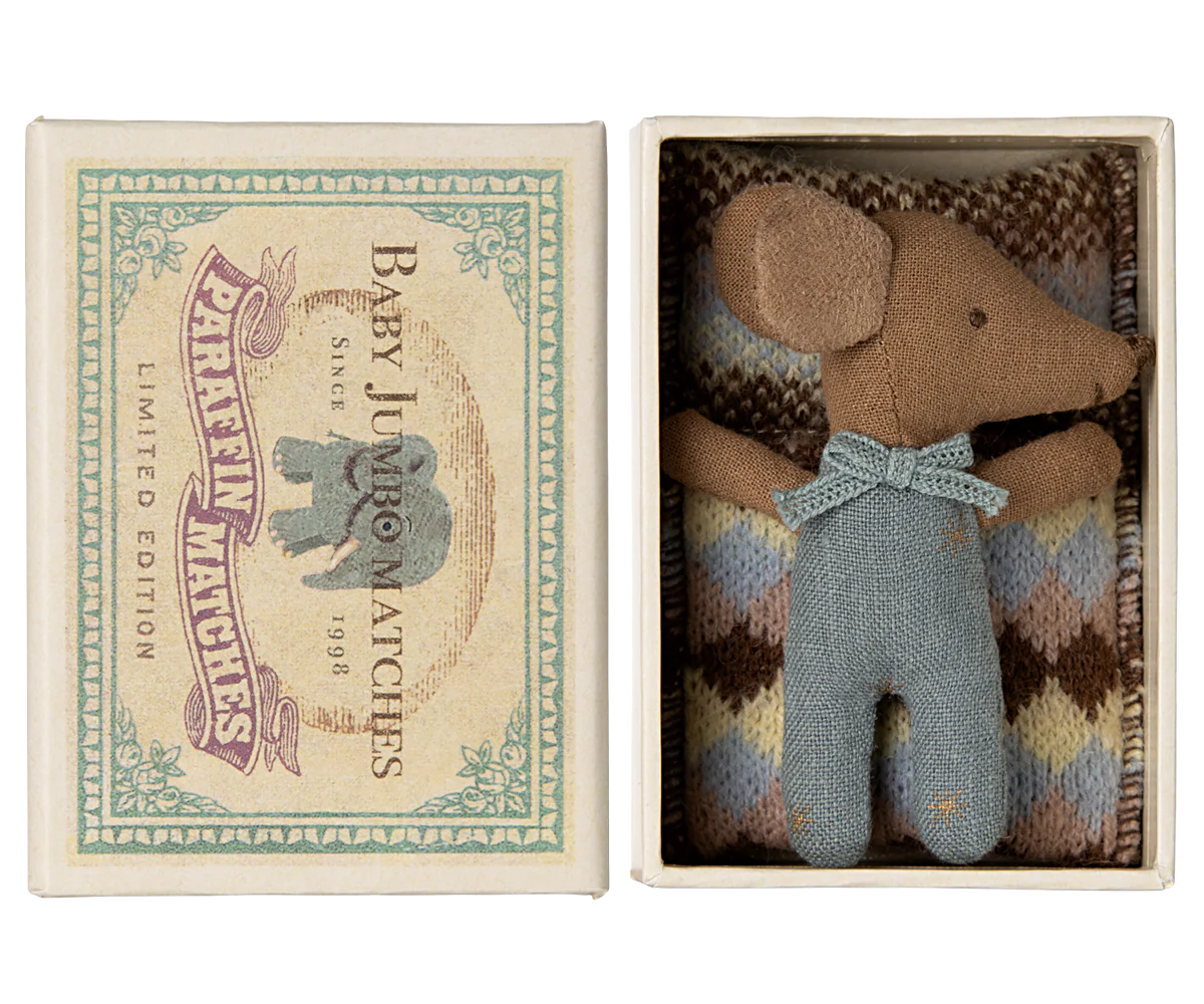 Maileg Sleepy Wakey Baby Mouse in Matchbox (Rose/Blue)
