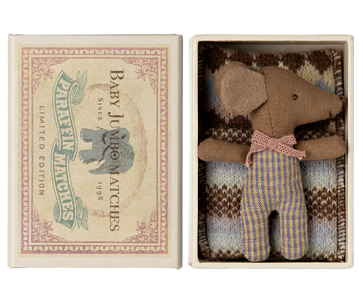 Maileg Sleepy Wakey Baby Mouse in Matchbox (Rose/Blue)