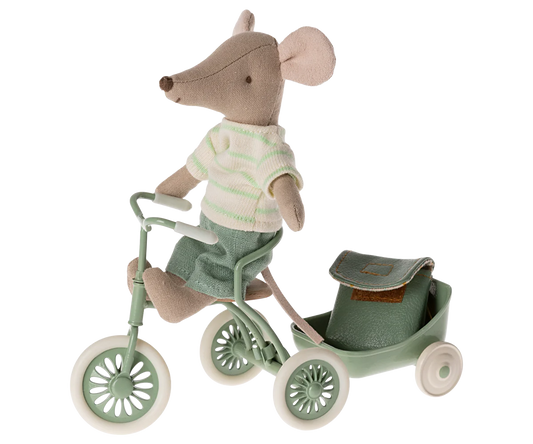 Maileg Tricycle Mouse Big Brother with Bag- Mint