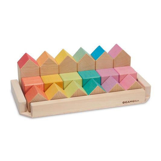 Ocamora Little Houses & Cubes In Rainbow Colors Quality European Wooden Toys