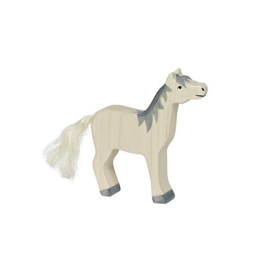Holztiger Horse, Head Raised, Grey Mane Wooden Farm Animal European Toy