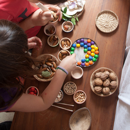 Grapat Bowls & Marbles Wooden Rainbow Colors European Toy Great For Marble Runs
