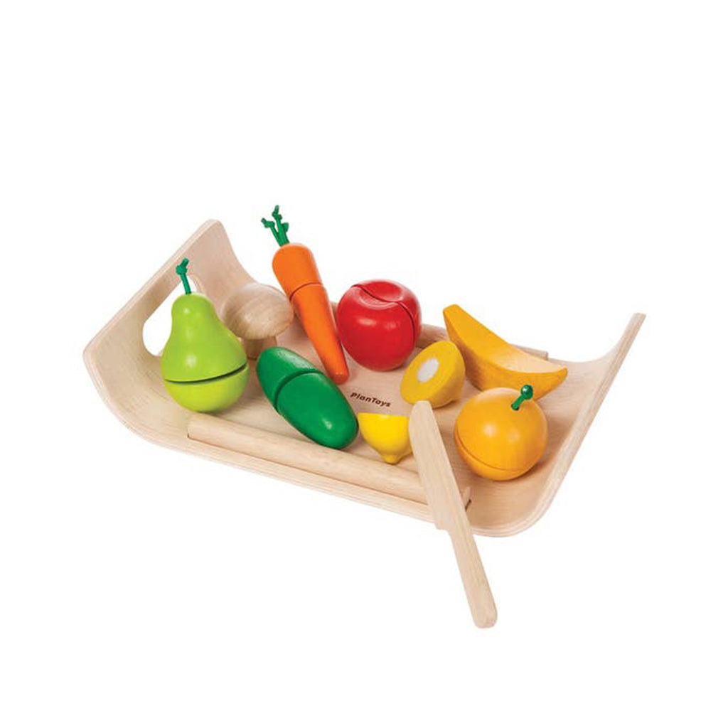 PlanToys Wooden Fruits And Vegetables For Kid's Play Kitchen
