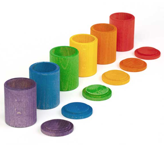 Grapat Set Of 6 Colored Wooden Cups With Covers