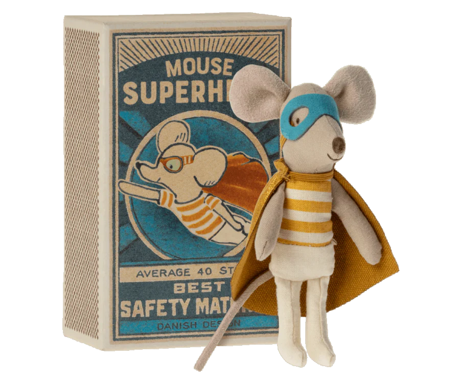 Maileg Superhero Mouse Little Brother In Matchbox