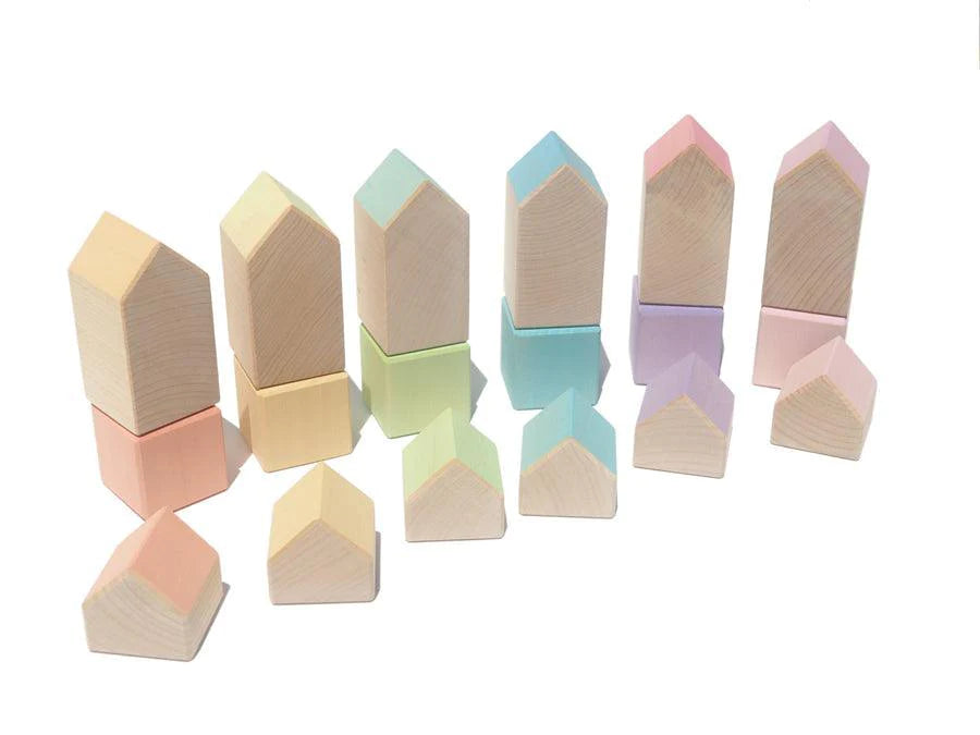 Ocamora Little Houses & Cubes In (PASTEL) Rainbow Colors Quality European Wooden Toys