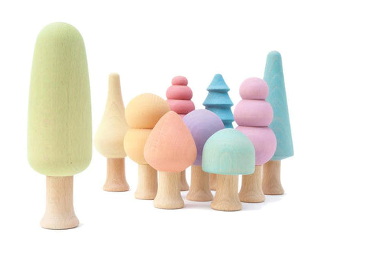 Ocamora 'Bosque' Wooden Forest Trees With 10 Pieces In (PASTEL) Rainbow Colors