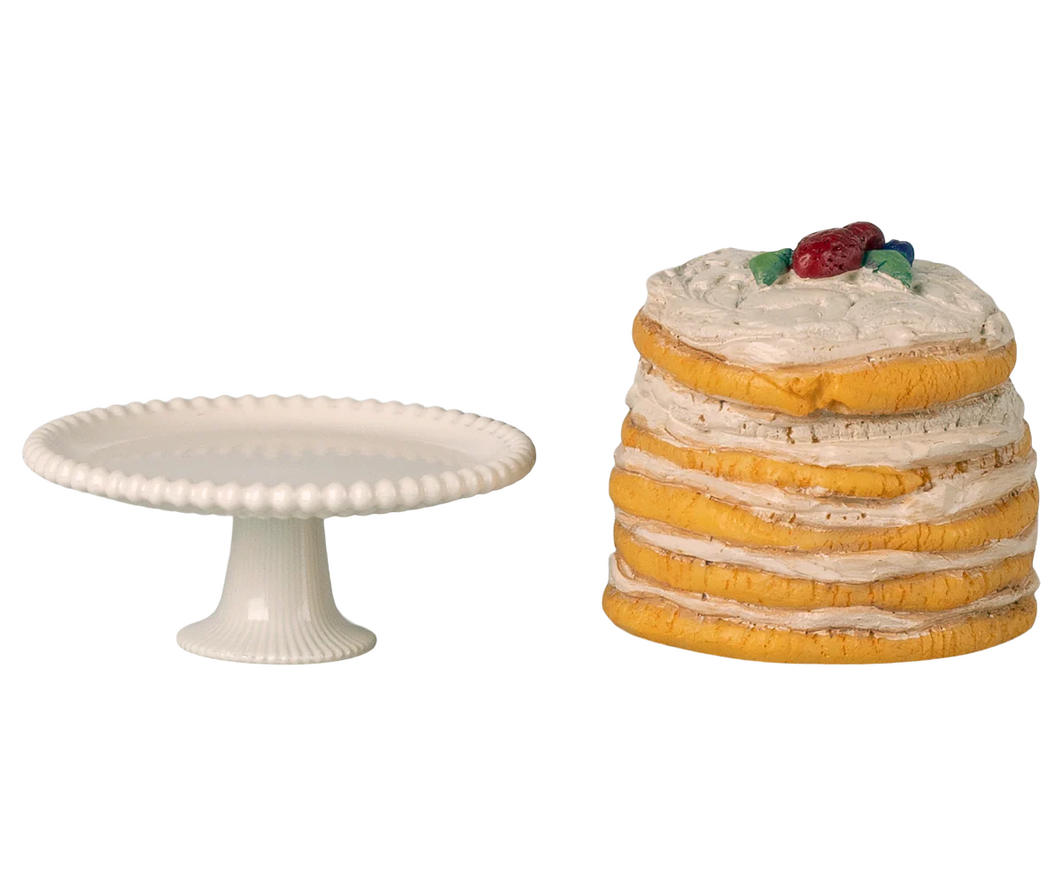 Preorder Maileg Party cake and cake stand, Mouse - Off white (Expected Delivery: 5.1.26)