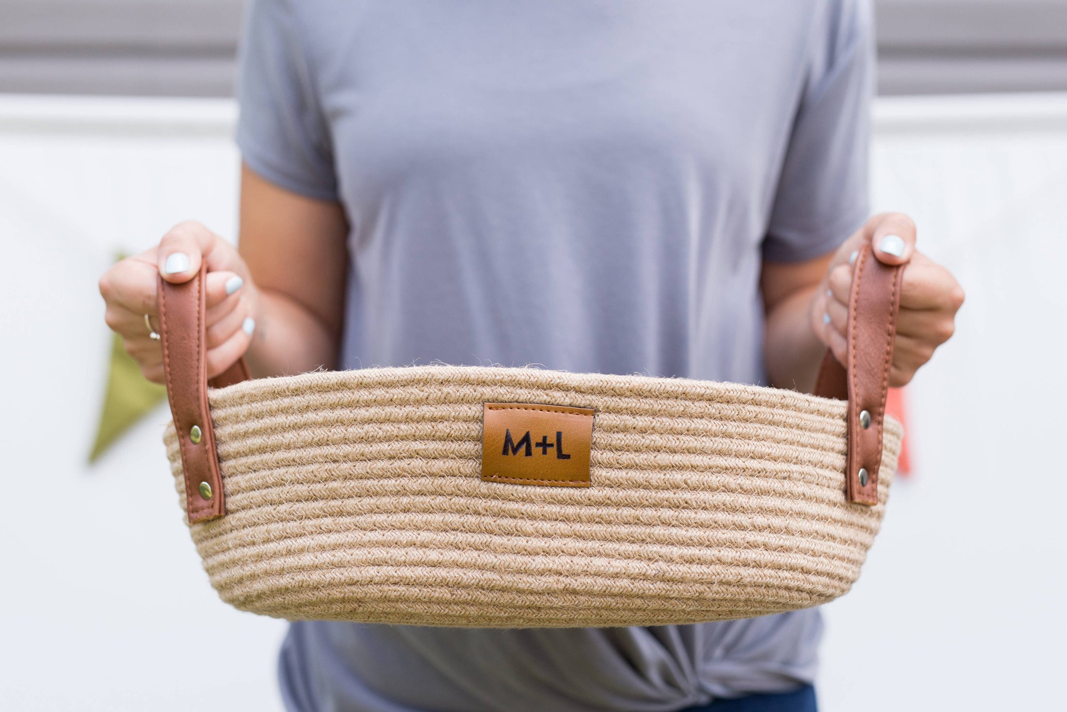 Maple and Lark Gather Rope Basket: Heathered Gray