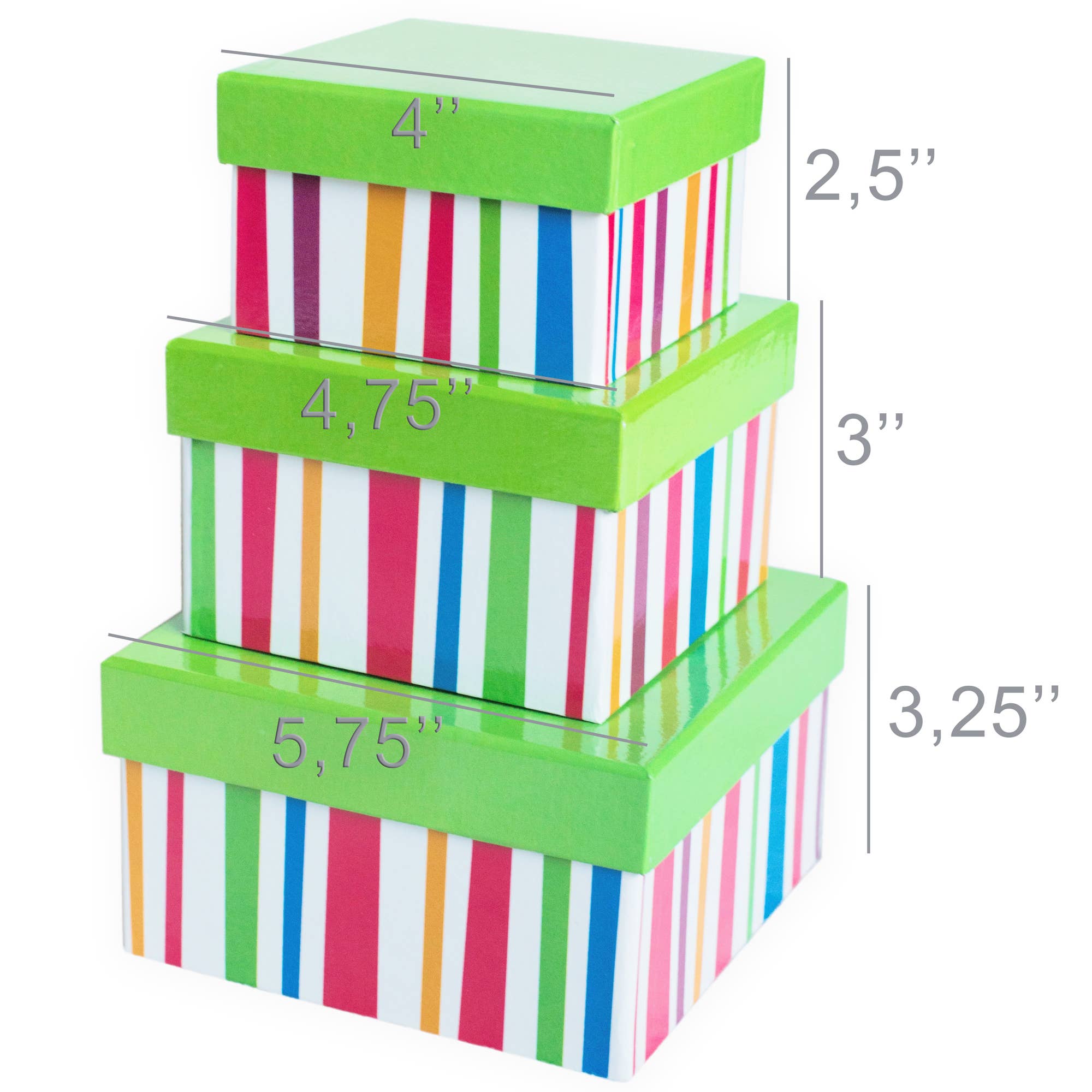 Bospak - Set of 3 Spring Striped Paperboard box