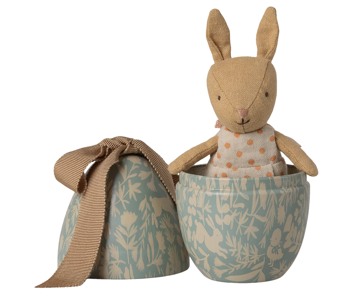 Preorder Maileg Easter egg with micro rabbit, Small - Dusty blue or Cream Yellow (Expected Delivery: 2.15.26)