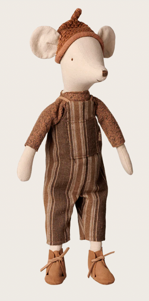Preorder Maileg Mouse, Medium - Overall and sweater (Expected Delivery: 11.1.26)
