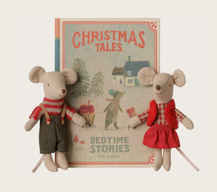 Preorder Maileg Christmas twin mice, Little sister and brother in book (Expected Delivery: 9.15.26)