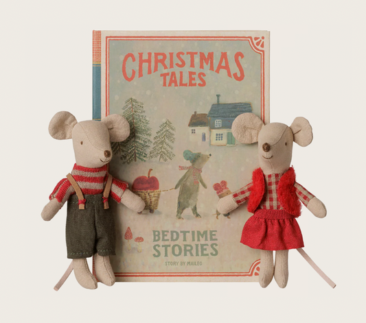 Preorder Maileg Christmas twin mice, Little sister and brother in book (Expected Delivery: 9.15.26)