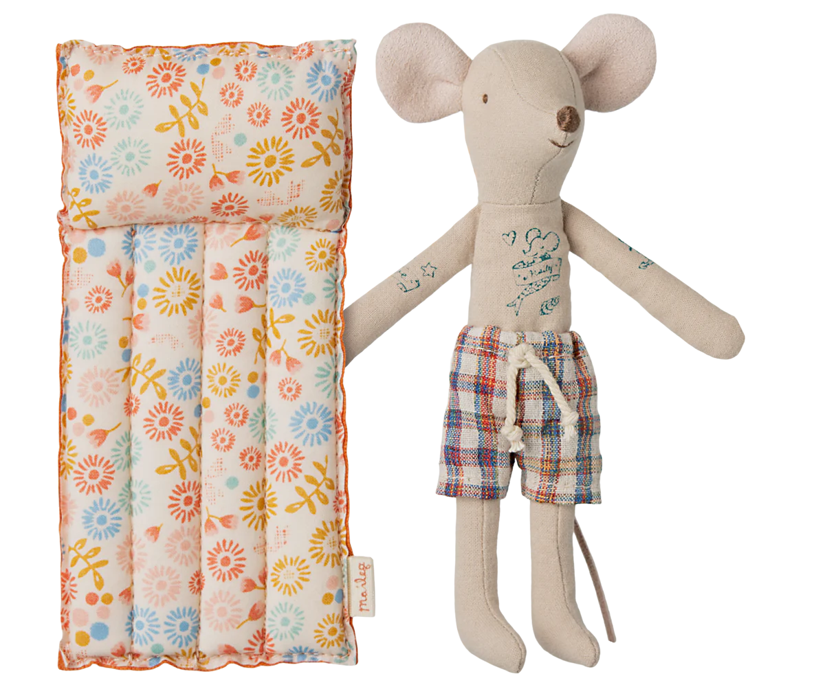 Maileg Beach Dad Mouse with Flower Air Mattress