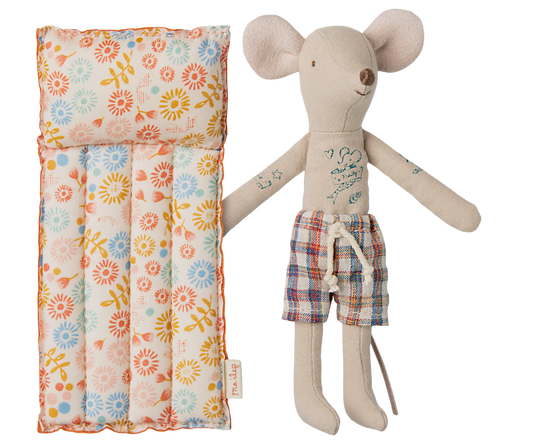 Maileg Beach Dad Mouse with Flower Air Mattress