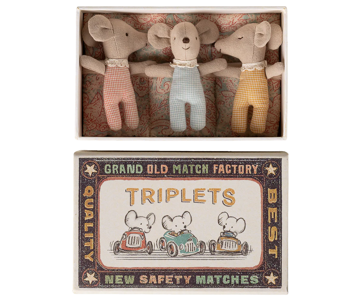 Preorder Maileg Triplets, Baby mice in matchbox - Checker (Expected Delivery: 6.1.26)
