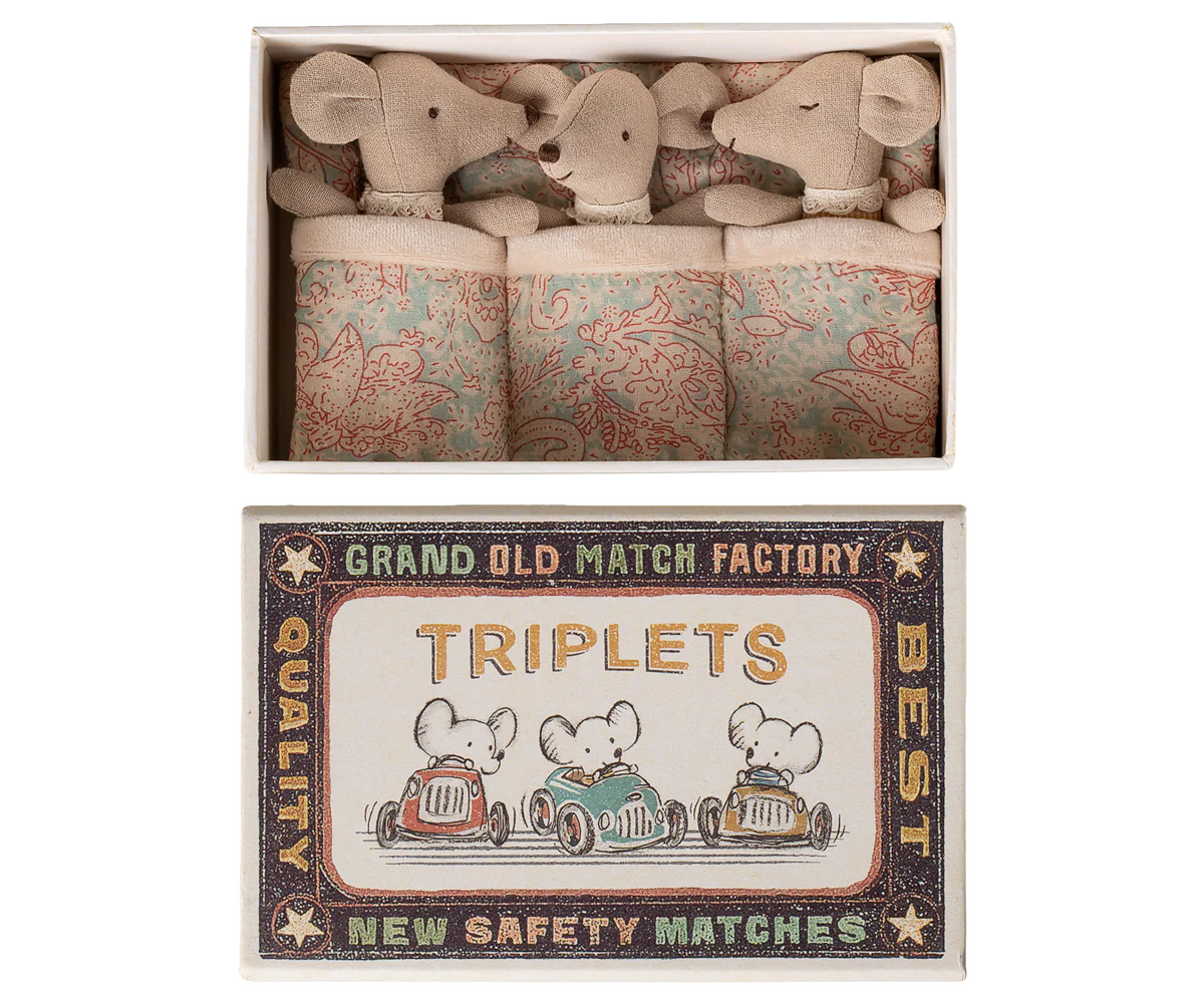 Preorder Maileg Triplets, Baby mice in matchbox - Checker (Expected Delivery: 6.1.26)