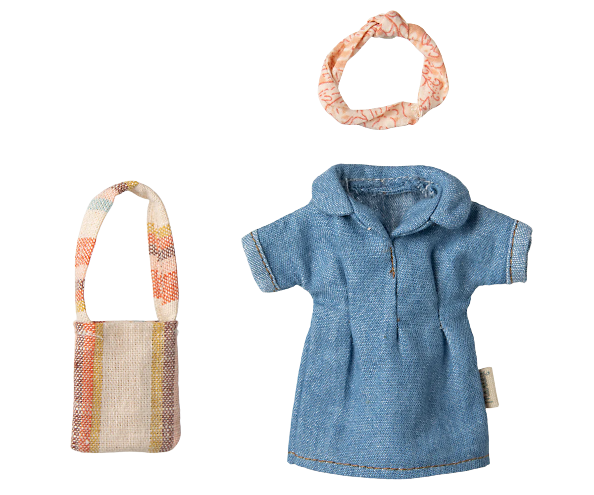 Maileg Denim dress and bag, Mum mouse