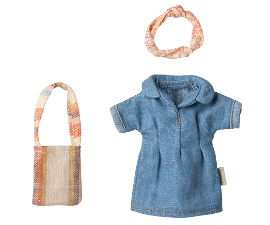 Maileg Denim dress and bag, Mum mouse