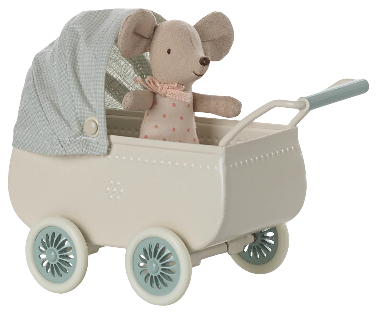 Maileg Pram with baby mouse - Mint