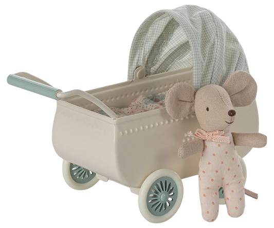Maileg Pram with baby mouse - Mint