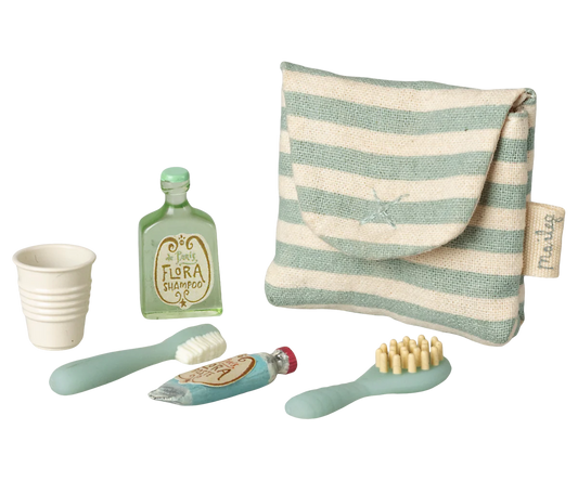 Preorder Maileg Toothbrush set in bag, Mouse - Blue or Coral Stripe (Expected Delivery: 4.15.26)