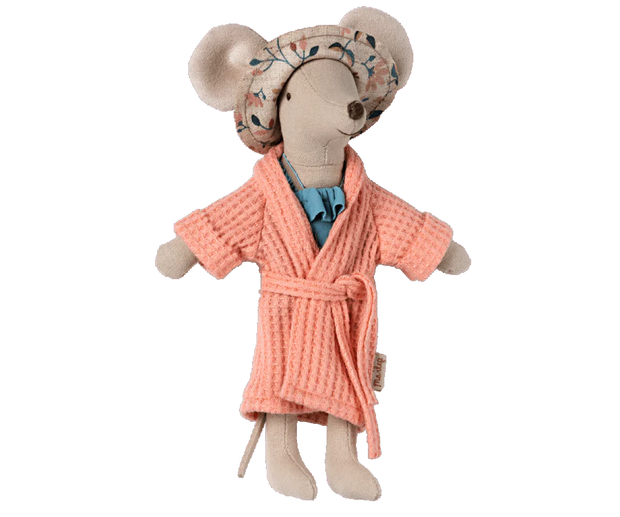 Maileg Bathrobe (Coral and Dusty Blue)