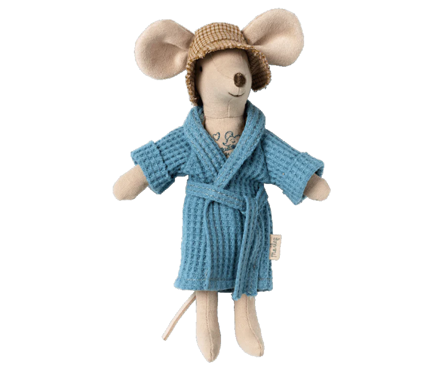 Maileg Bathrobe (Coral and Dusty Blue)