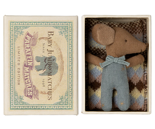 Maileg Sleepy Wakey Baby Mouse in Matchbox (Rose/Blue)