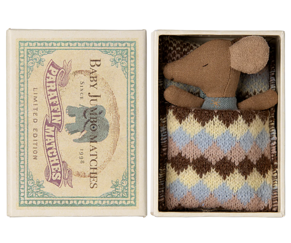 Maileg Sleepy Wakey Baby Mouse in Matchbox (Rose/Blue)
