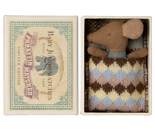 Maileg Sleepy Wakey Baby Mouse in Matchbox (Rose/Blue)