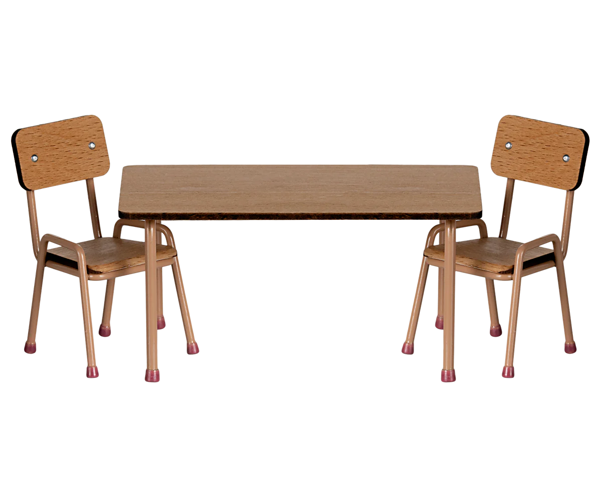 Maileg Table and chair set, Mouse - Dark powder