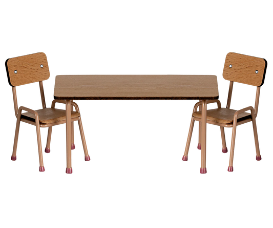 Maileg Table and chair set, Mouse - Dark powder