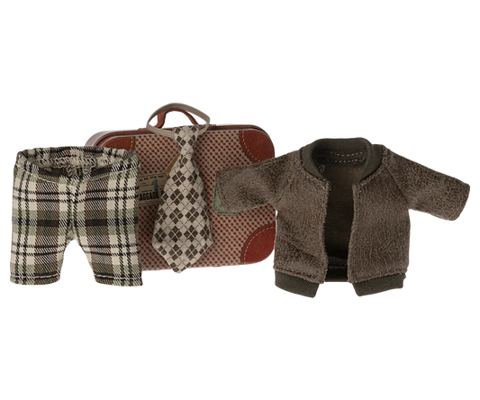 Maileg Jacket, Pants & Tie in Suitcase, Mouse - Grandpa