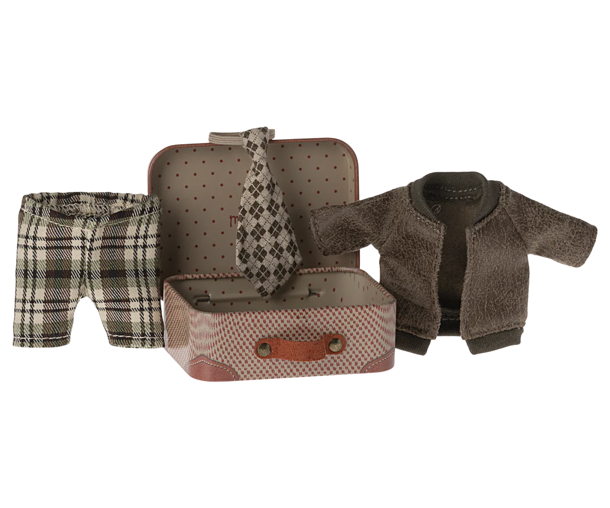 Maileg Jacket, Pants & Tie in Suitcase, Mouse - Grandpa