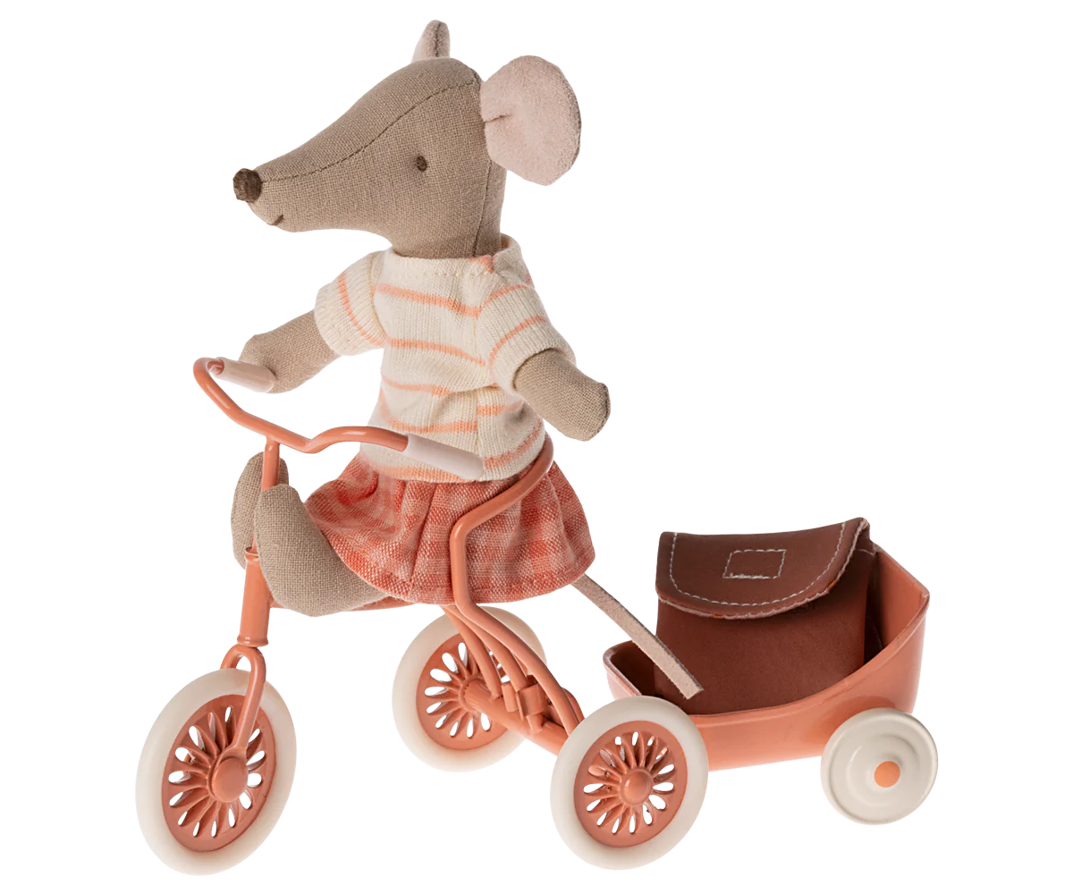 Maileg Tricycle Mouse Big Sister with Bag- Coral