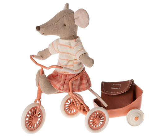 Maileg Tricycle Mouse Big Sister with Bag- Coral