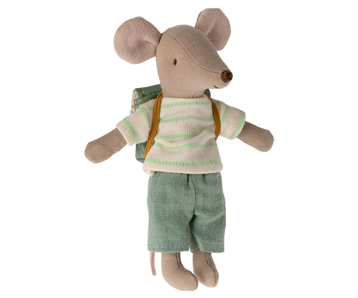 Maileg Tricycle Mouse Big Brother with Bag- Mint