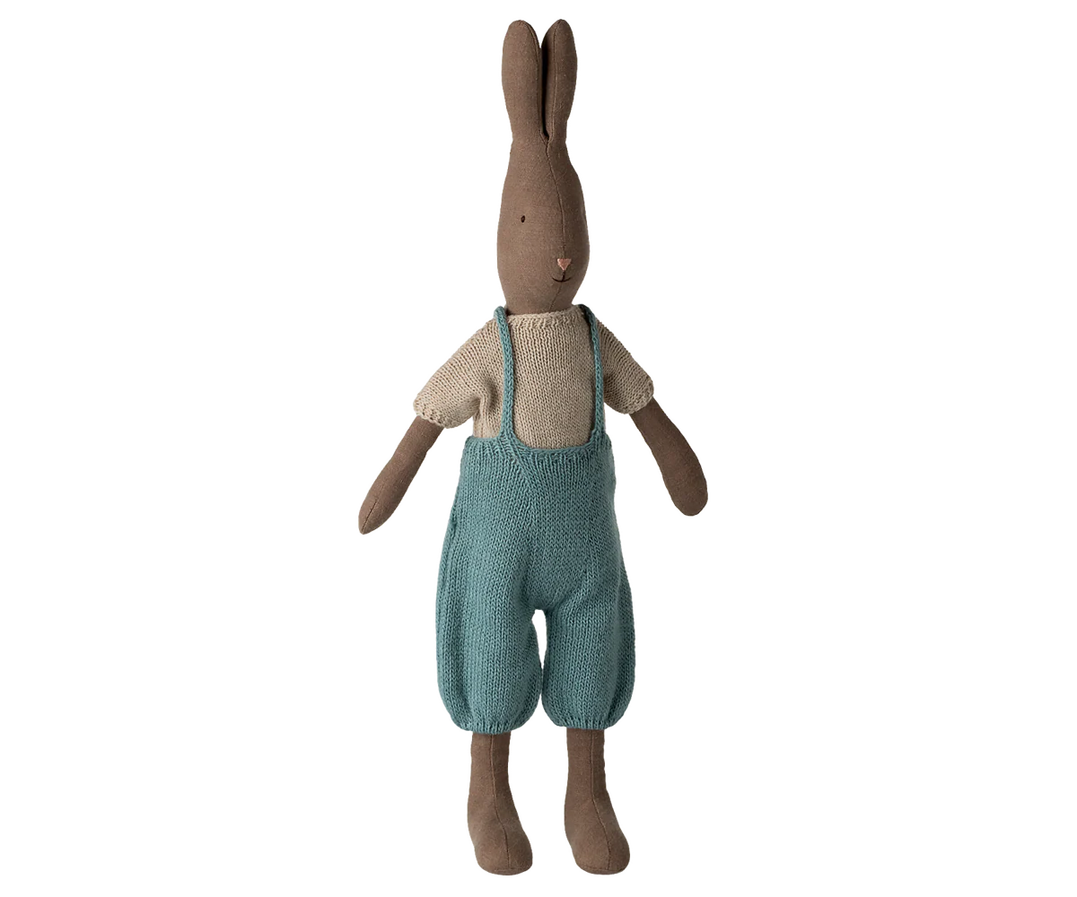 Preorder Maileg Rabbit, Size 3 - Brown - Knitted shirt and overall (Expected Delivery: 2.15.26)